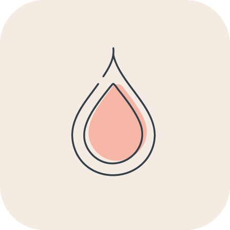 Decorative icon of a pink blood droplet. 