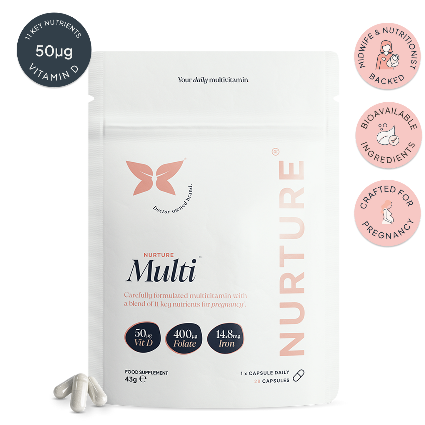 NurtureMulti™ | Pregnancy Multivitamin with Vitamin D & Folic Acid