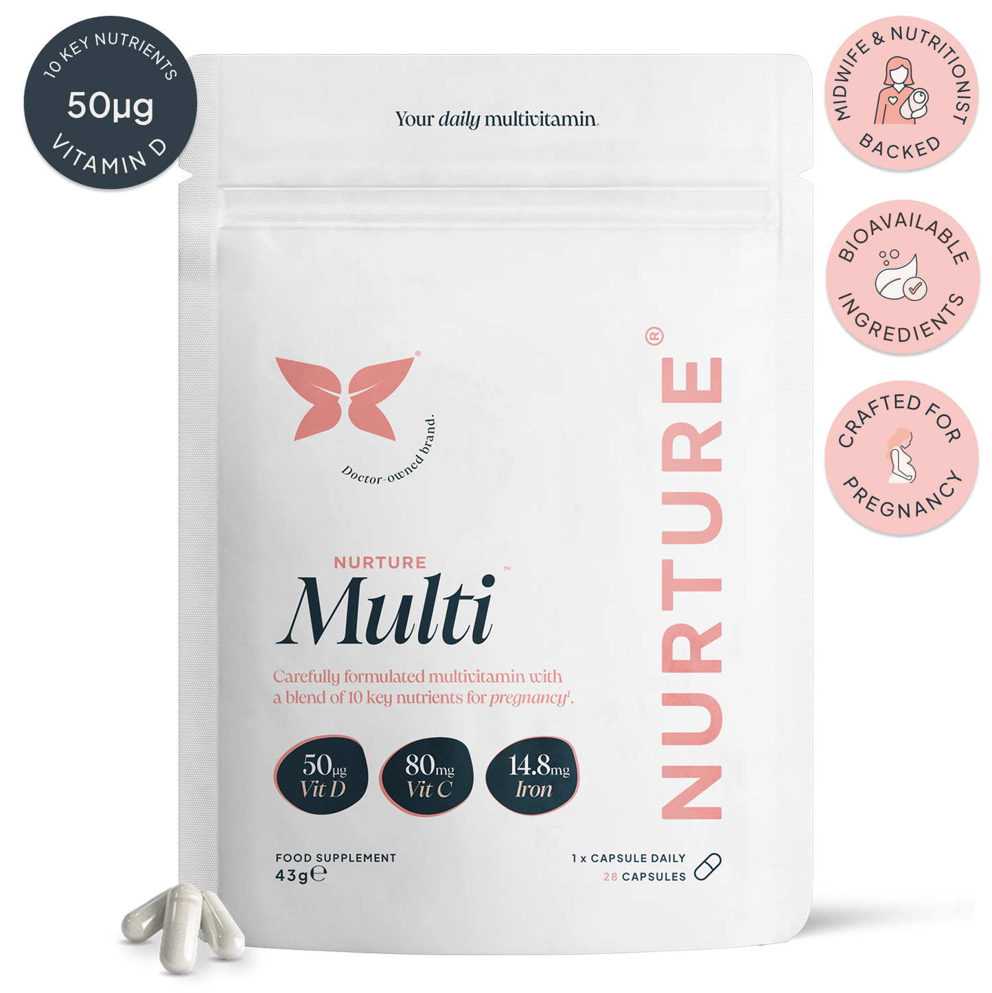 NurtureMulti™ | Pregnancy Multivitamin with Vitamin D & Folic Acid