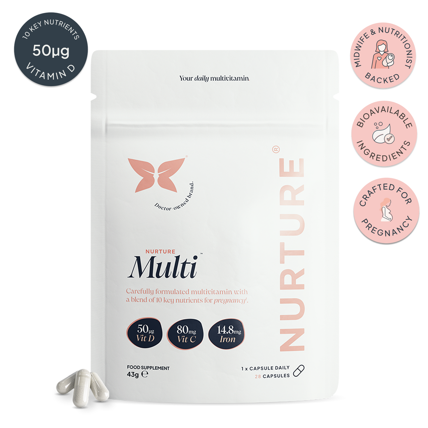 NurtureMulti™ | Pregnancy Multivitamin with Vitamin D & Folic Acid