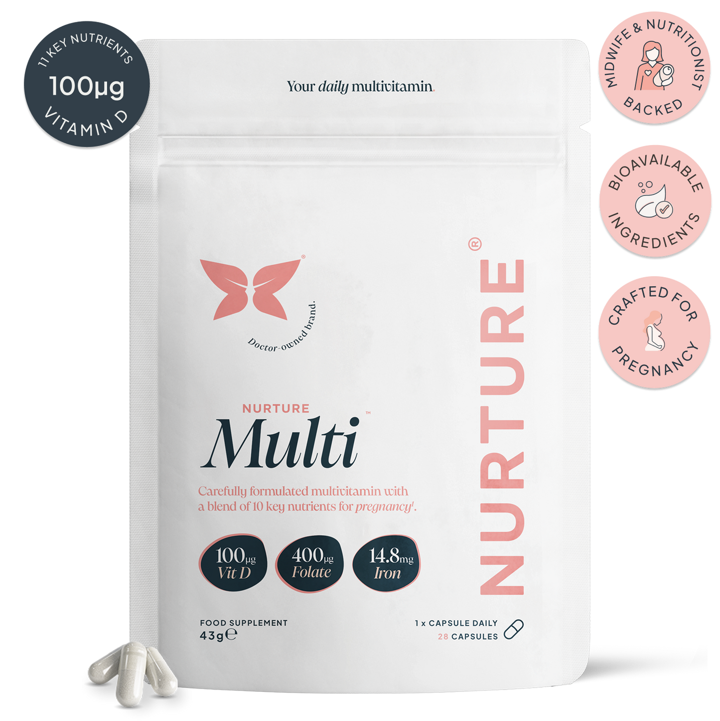 NurtureMulti™ | Pregnancy Multivitamin with Vitamin D & Folic Acid