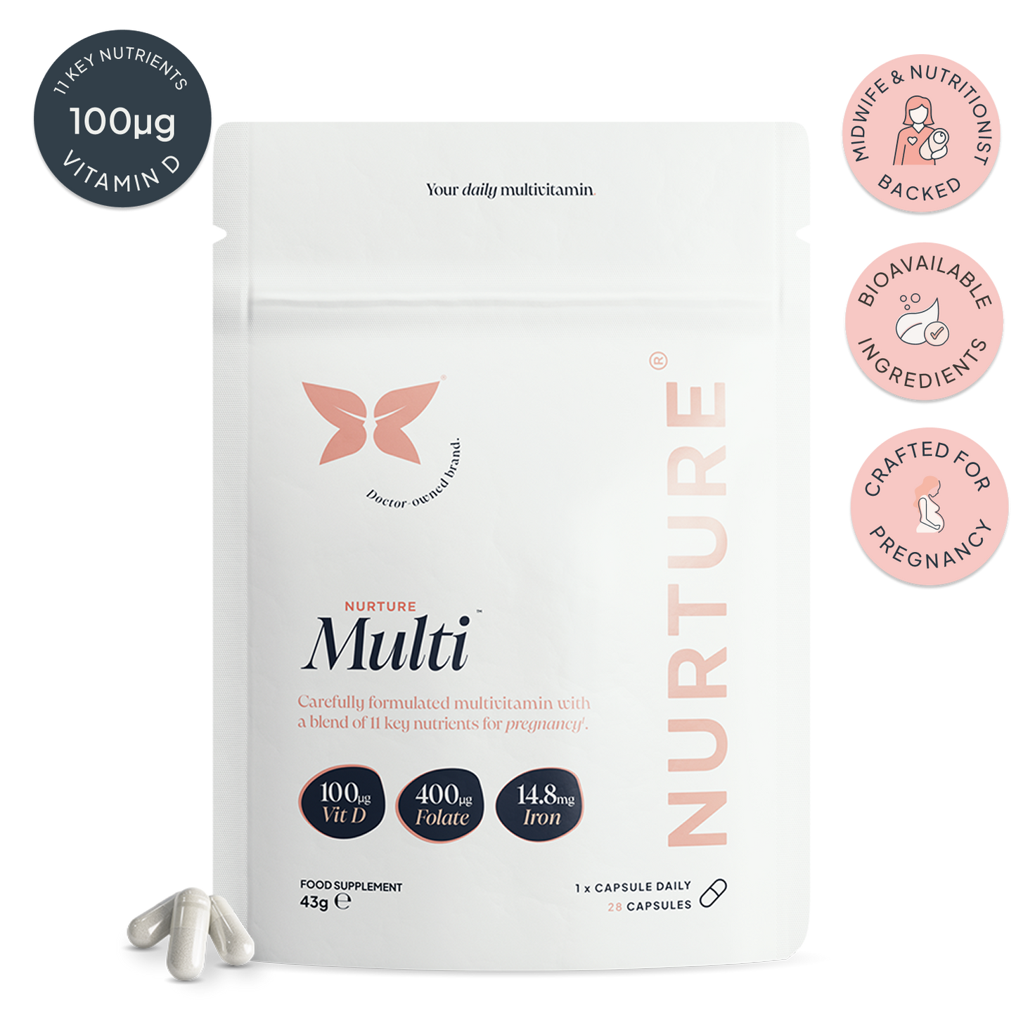 NurtureMulti™ | Pregnancy Multivitamin with Vitamin D & Folic Acid