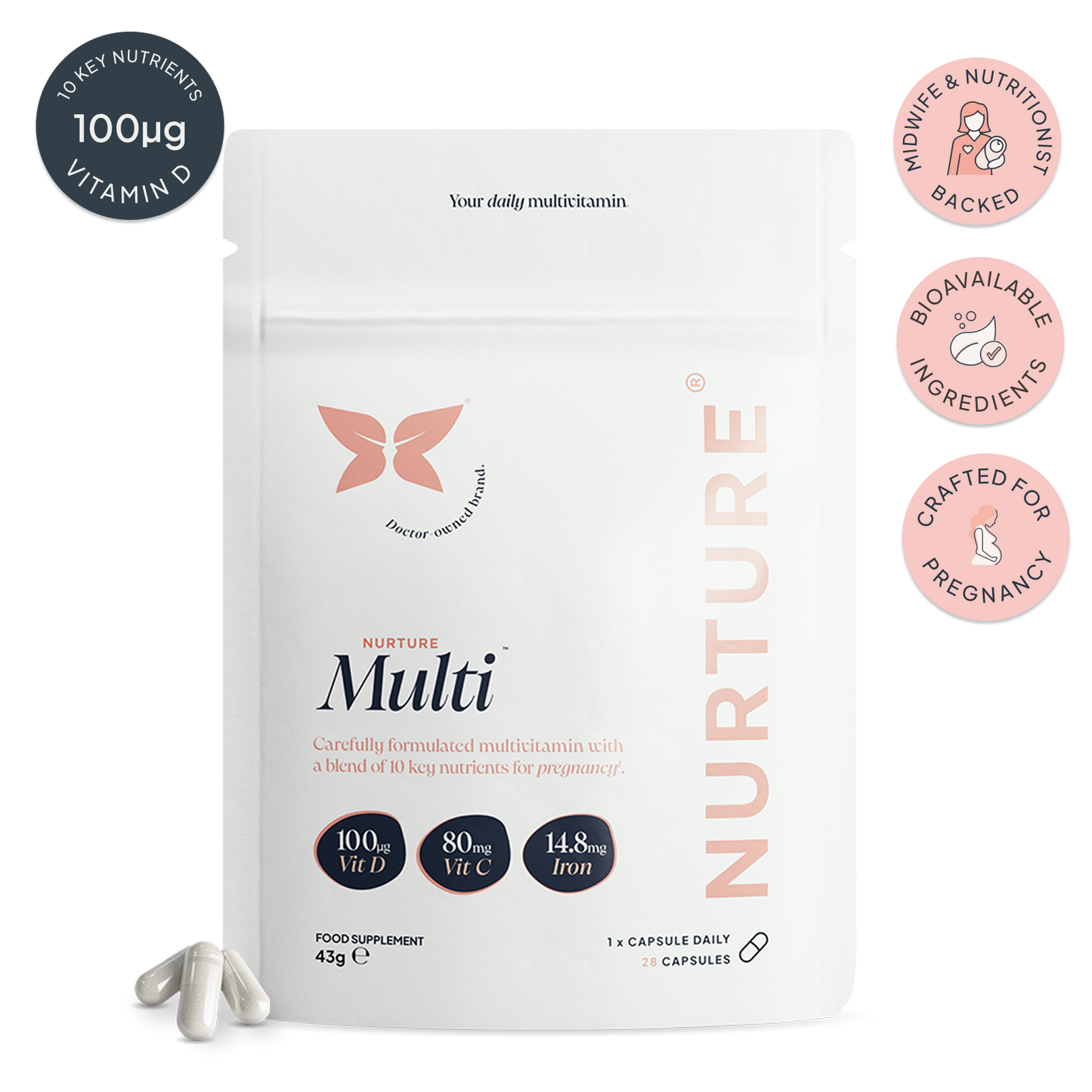 NurtureMulti™ | Pregnancy Multivitamin with Vitamin D & Folic Acid