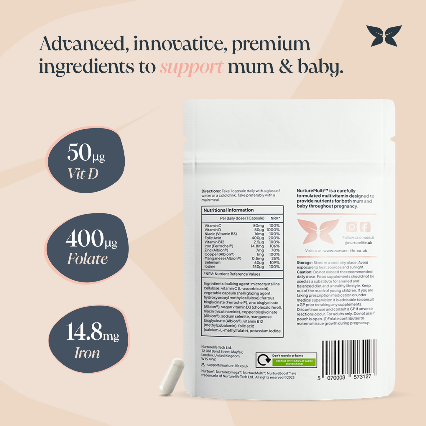 NurtureMulti™ | Pregnancy Multivitamin with Vitamin D & Folic Acid