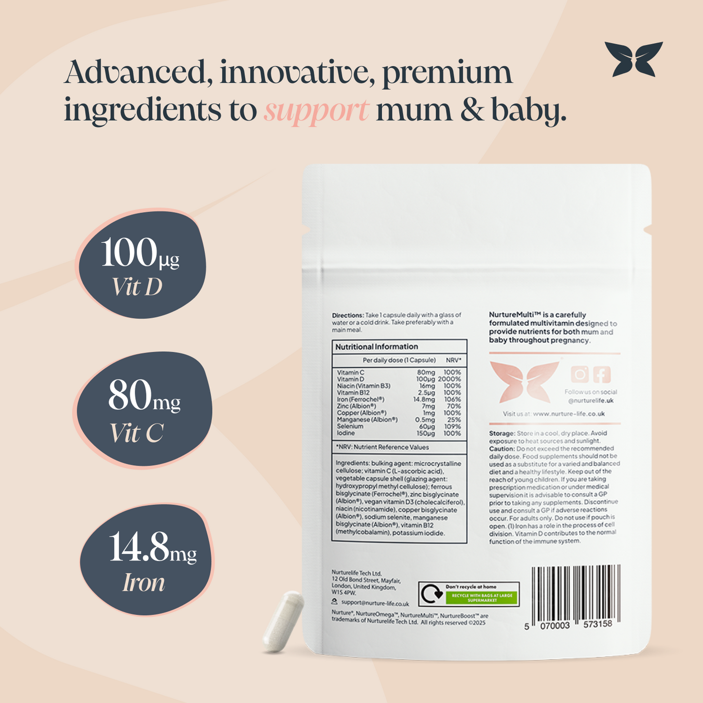 NurtureMulti™ | Pregnancy Multivitamin with Vitamin D & Folic Acid