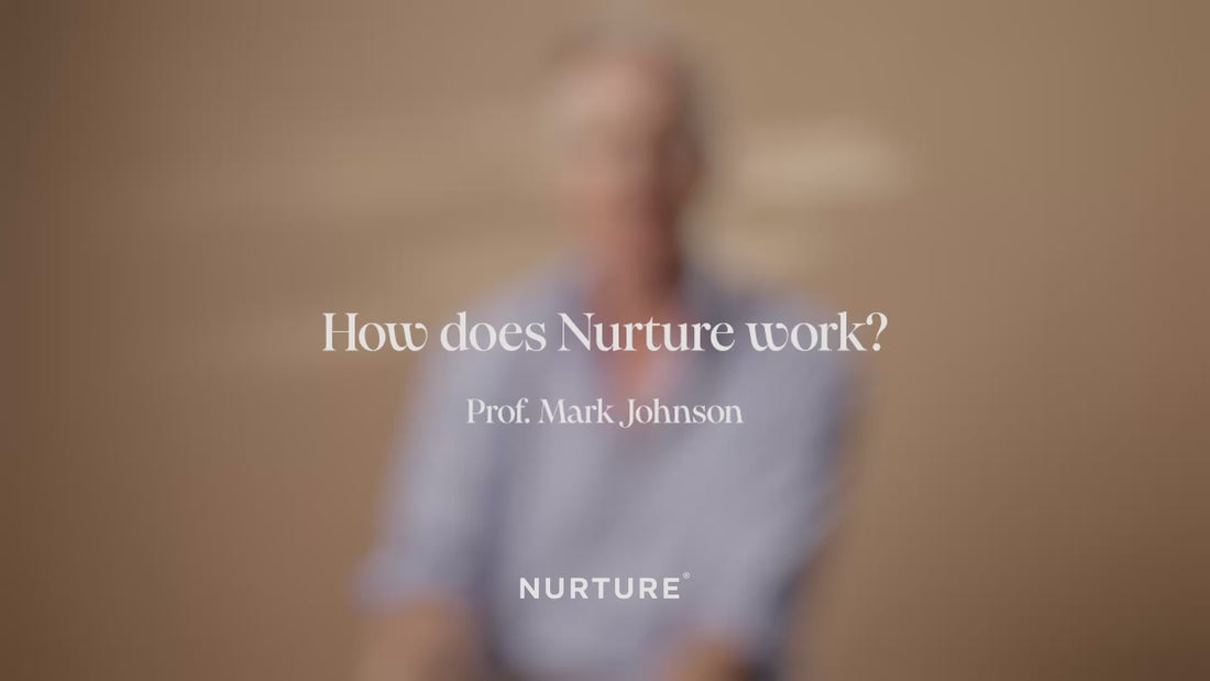 Professor Mark Johnson explaining Nurture pregnancy supplements, seated against plain background.