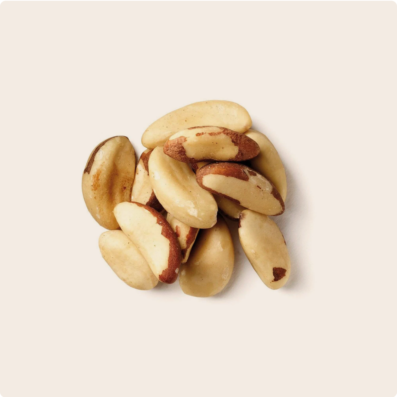 Pile of nuts on a plain cream background high in Selenium 